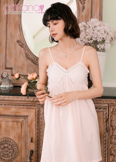 Đầm ngủ 2 dây mặc nhà Nắng Ban Mai - Hồng Nhạt