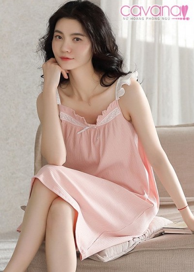 Đầm ngủ hai dây cổ chữ V Mùa Hạ Về - Hồng