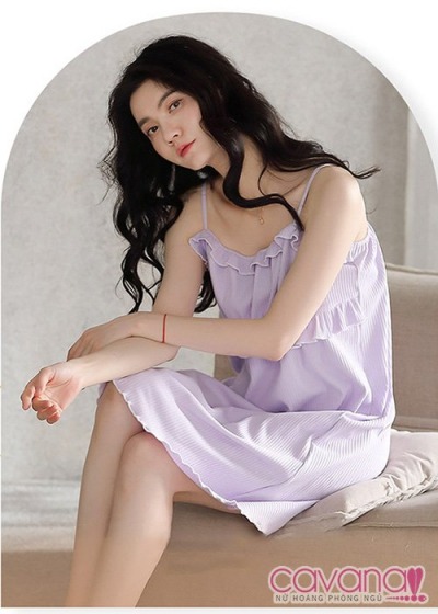 Đầm ngủ hai dây cổ chữ V Mùa Hạ Về - Tím