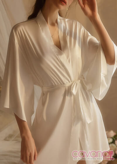 Đầm ngủ hở lưng 2 dây kèm áo khoác Giọt Sương Mong Manh - Trắng