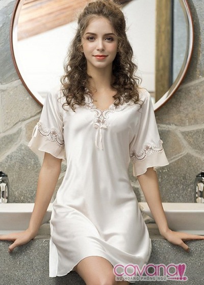 Đầm ngủ lụa Happy Night - màu xám bạc