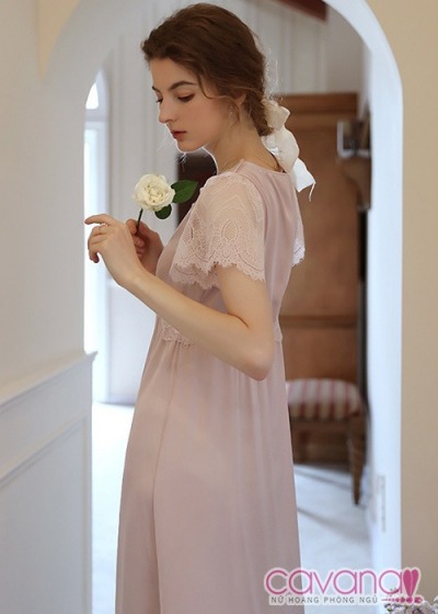 Đầm ngủ quyến rũ phối ren cổ chữ V dễ thương Góc Nắng