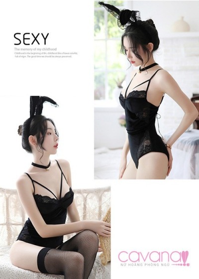 Đồ ngủ Cosplay gợi cảm Thỏ Lucy Nóng Bỏng - Đen