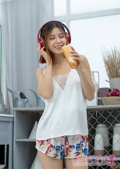 Đồ ngủ lụa Sắc màu tình yêu - trắng