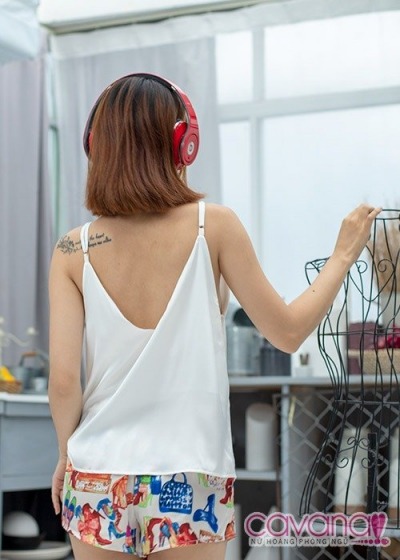 Đồ ngủ lụa Sắc màu tình yêu - trắng