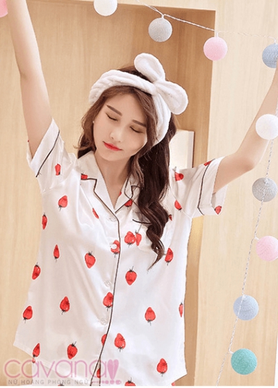 Đồ ngủ Pijama Ngắn Strawberry - Trắng