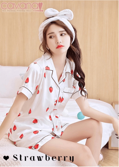 Đồ ngủ Pijama Ngắn Strawberry - Trắng