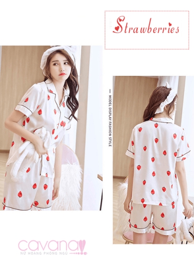 Đồ ngủ Pijama Ngắn Strawberry - Trắng