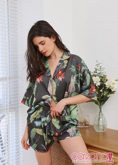 Đồ ngủ Pijama nữ Rừng Nhiệt Đới - Xanh Đen