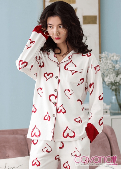 Đồ ngủ Pijama phong cách Hàn Quốc Tim Yêu