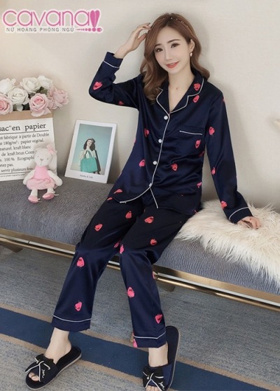 Đồ ngủ Pijama dài Strawberry - Xanh