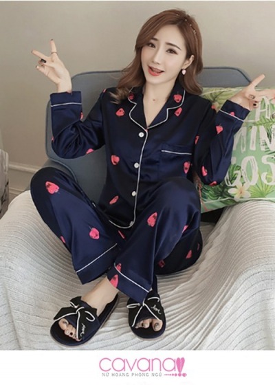 Đồ ngủ Pijama dài Strawberry - Xanh