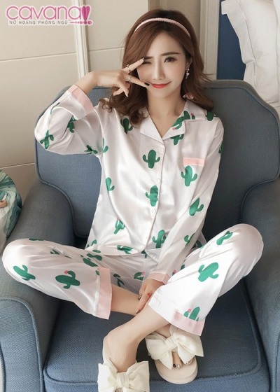 Đồ ngủ pyjama Hoa xương rồng- Trắng