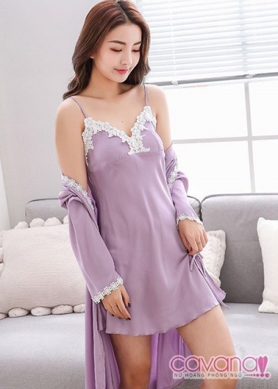 Set đầm ngủ quyến rũ Nụ Tầm Xuân - Tím Lavender