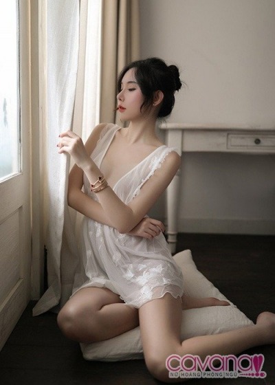 Váy ngủ gợi cảm Hoa Cánh Tiên - Trắng