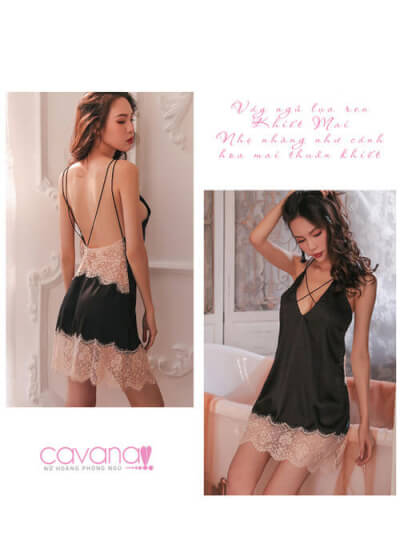 Váy Ngủ Lụa Khiết Mai - Đen