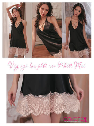 Váy Ngủ Lụa Khiết Mai - Đen