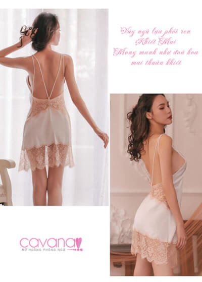 Váy Ngủ Lụa Khiết Mai- Trắng