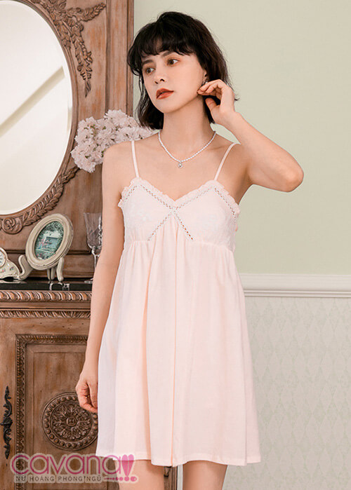 Đầm ngủ 2 dây mặc nhà Nắng Ban Mai - Hồng Nhạt