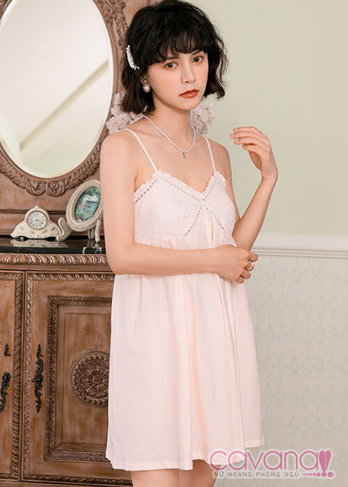 Đầm ngủ 2 dây mặc nhà Nắng Ban Mai - Hồng Nhạt