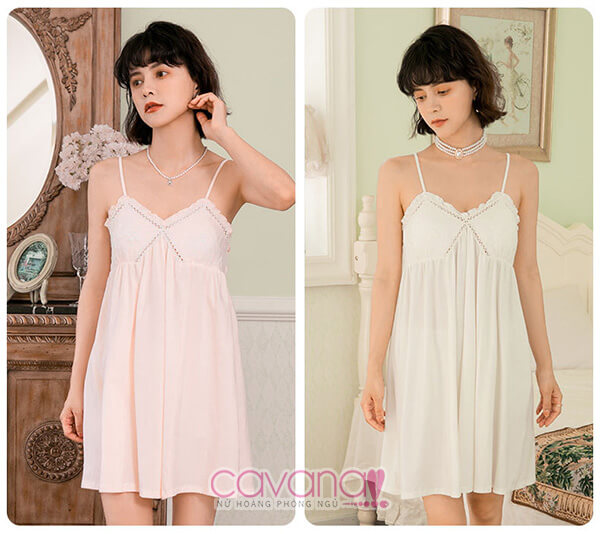 Đầm ngủ 2 dây mặc nhà Nắng Ban Mai - Hồng Nhạt