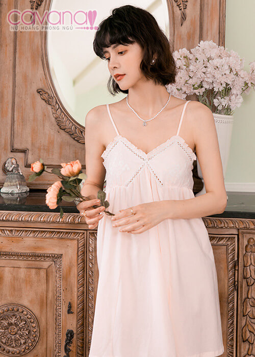 Đầm ngủ 2 dây mặc nhà Nắng Ban Mai - Hồng Nhạt