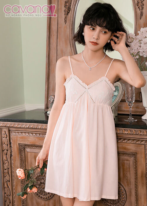 Đầm ngủ 2 dây mặc nhà Nắng Ban Mai - Hồng Nhạt