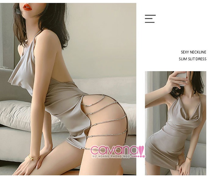 Đầm ngủ live stream, dạ tiệc Guiruo sexy - Xám