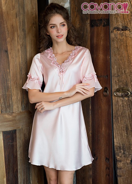 Đầm ngủ lụa Happy Night - Hồng