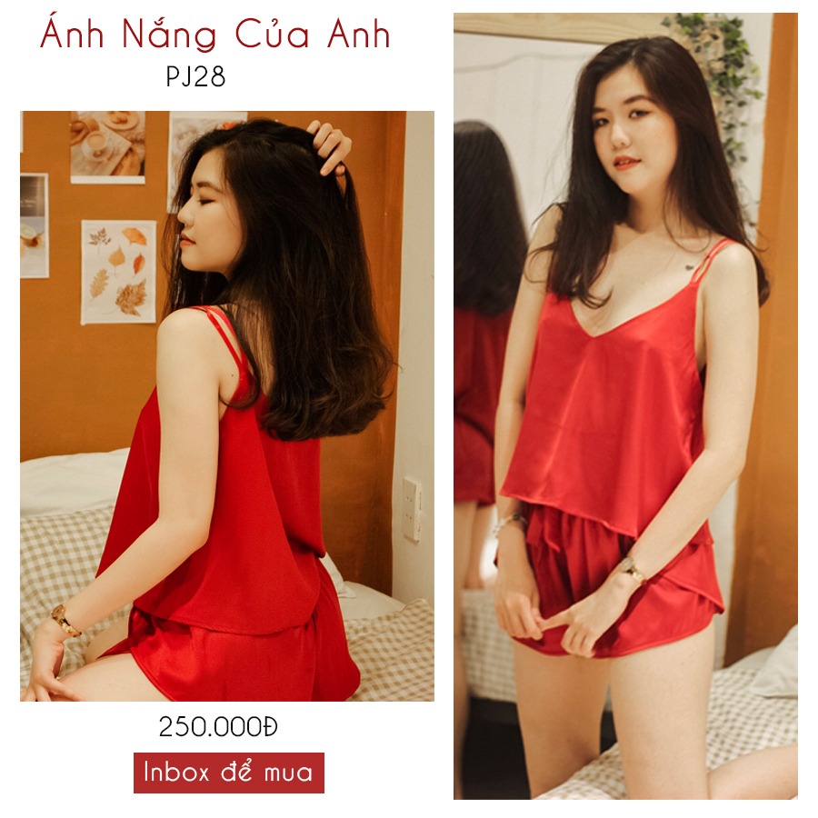 Đồ ngủ lụa Ánh nắng của anh - đỏ ruby