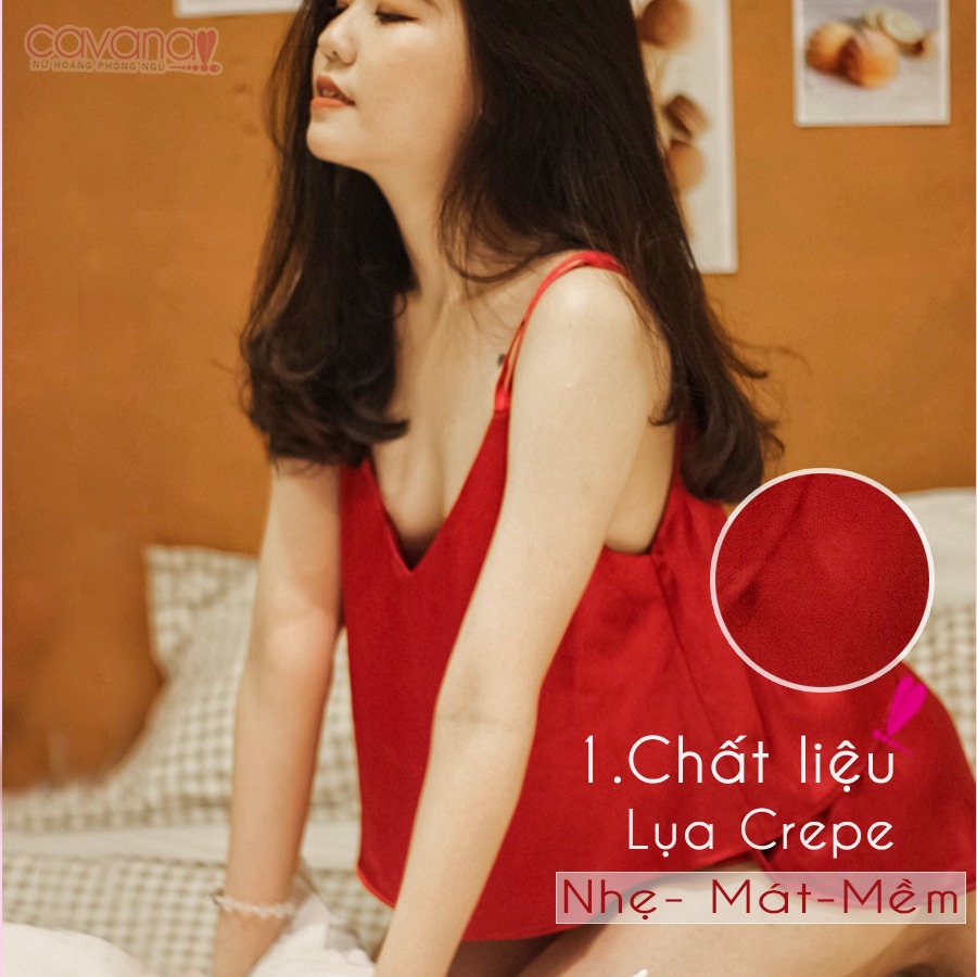 Đồ ngủ lụa Ánh nắng của anh - đỏ ruby