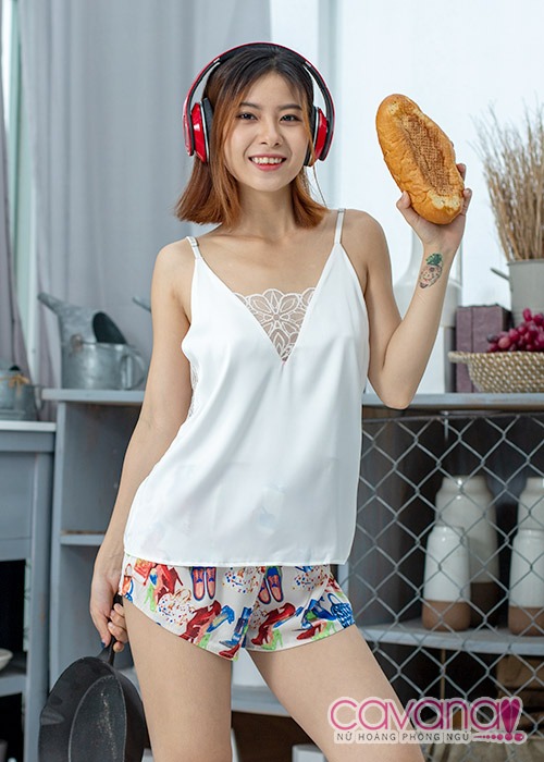 Đồ ngủ lụa Sắc màu tình yêu - trắng