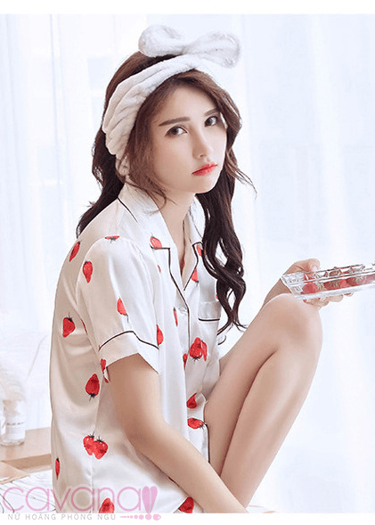 Đồ ngủ Pijama Ngắn Strawberry - Trắng