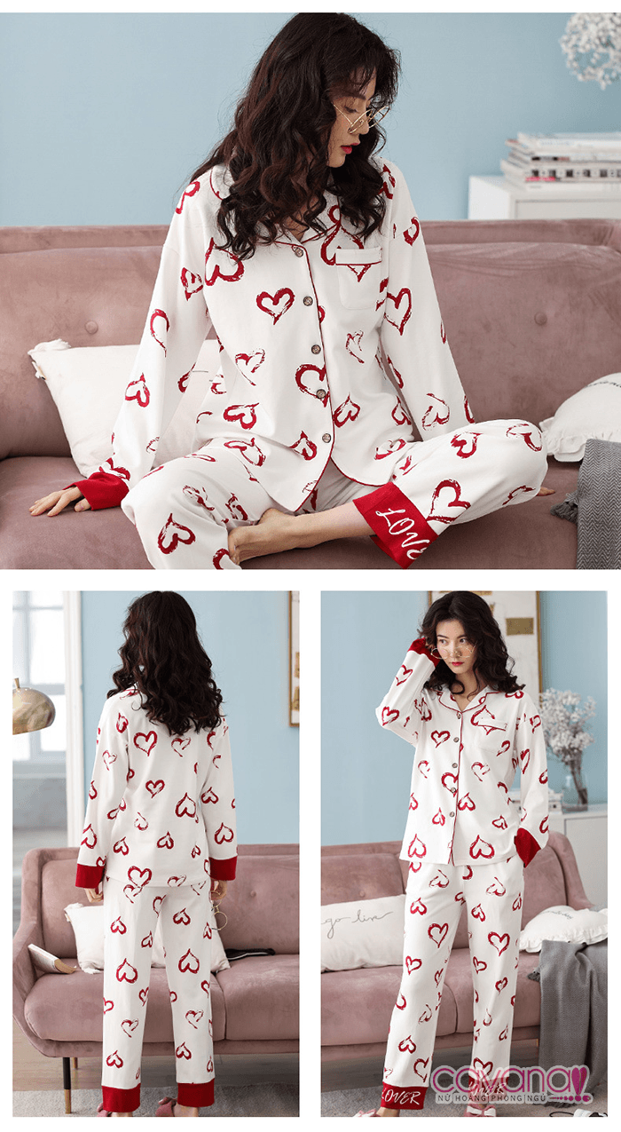 Đồ ngủ Pijama phong cách Hàn Quốc Tim Yêu