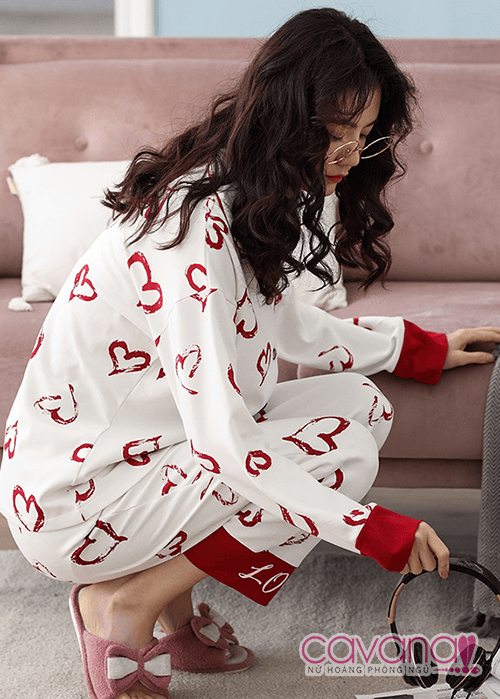 Đồ ngủ Pijama phong cách Hàn Quốc Tim Yêu