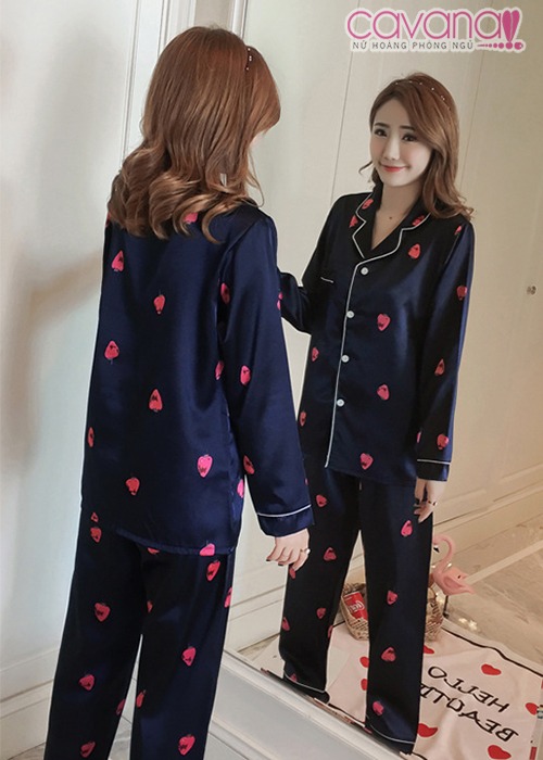 Đồ ngủ Pijama dài Strawberry - Xanh