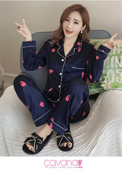 Đồ ngủ Pijama dài Strawberry - Xanh