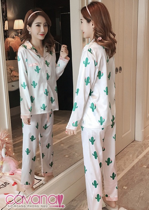 Đồ ngủ pyjama Hoa xương rồng- Trắng