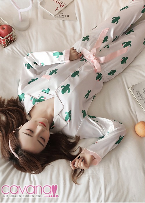 Đồ ngủ pyjama Hoa xương rồng- Trắng