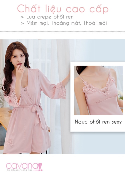 Set đầm ngủ quyến rũ Hương tình yêu - hồng nhạt