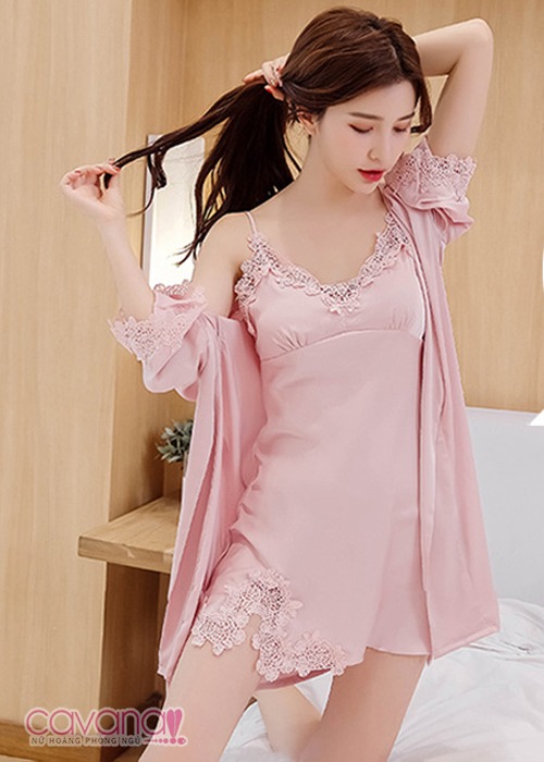 Set đầm ngủ quyến rũ Hương tình yêu - hồng nhạt