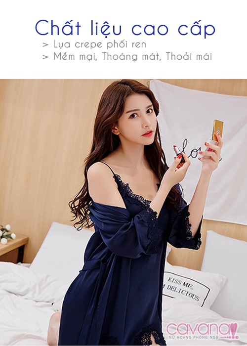 Set đầm ngủ quyến rũ Hương tình yêu - xanh đen