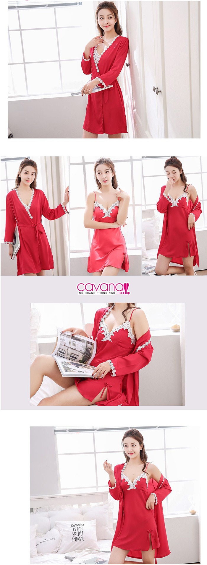 Set đầm ngủ quyến rũ Nụ Tầm Xuân - Đỏ