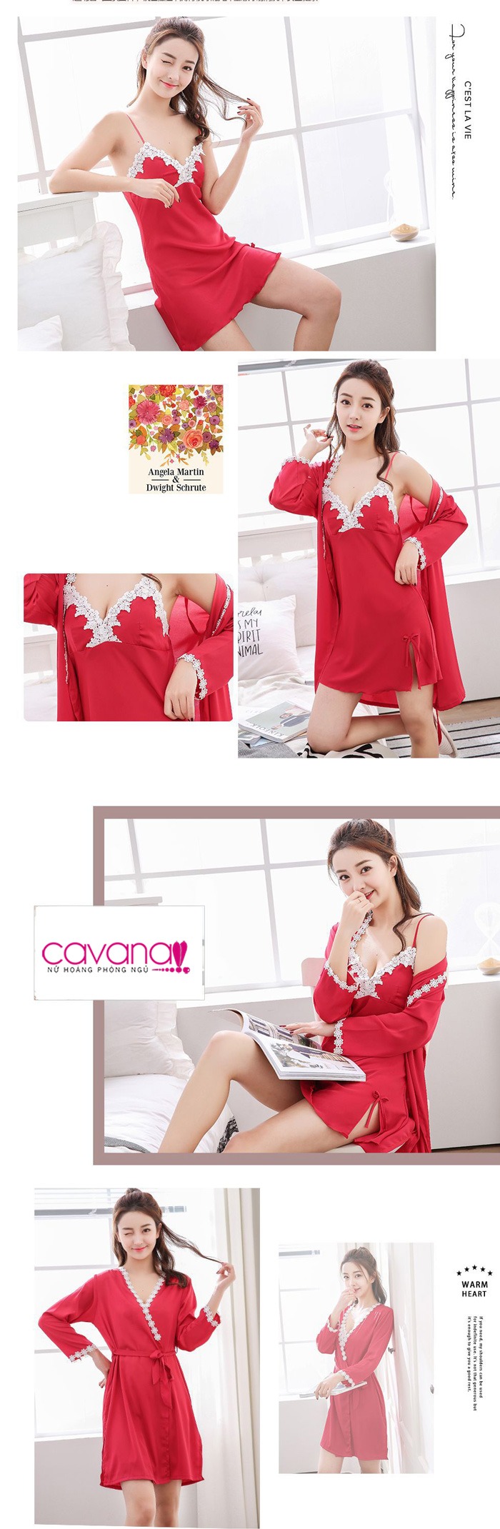 Set đầm ngủ quyến rũ Nụ Tầm Xuân - Đỏ