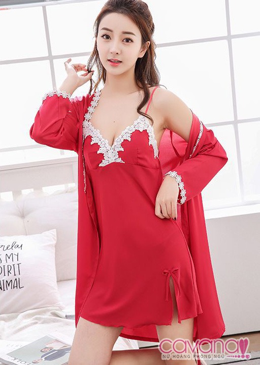 Set đầm ngủ quyến rũ Nụ Tầm Xuân - Đỏ