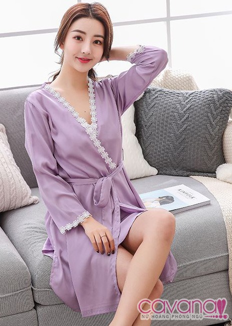 Set đầm ngủ quyến rũ Nụ Tầm Xuân - Tím Lavender