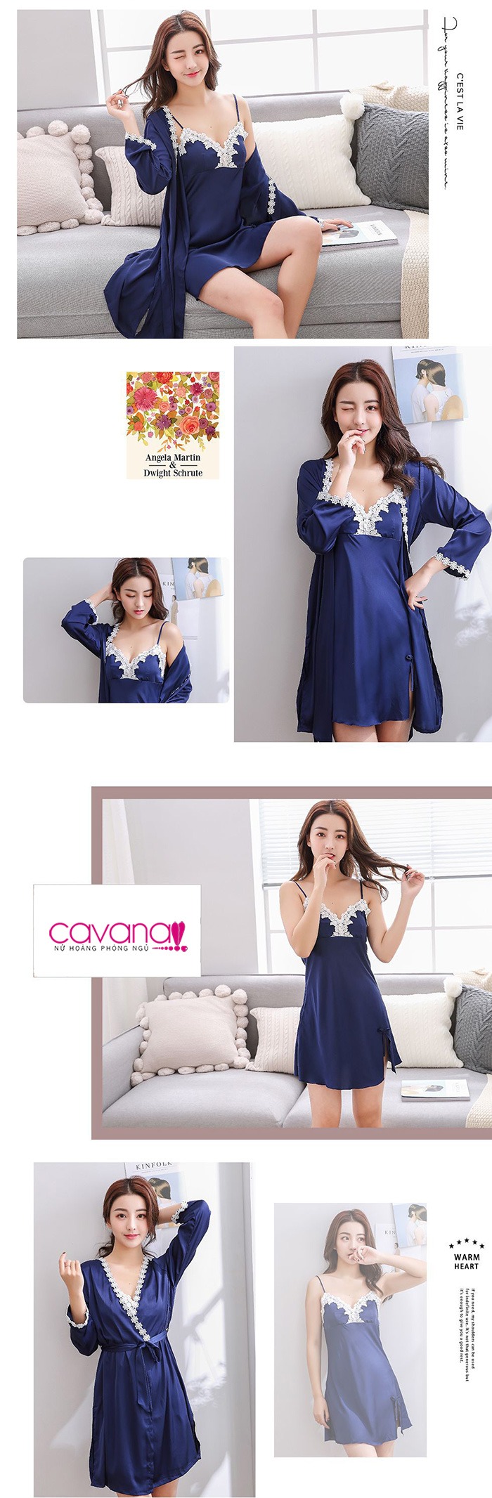 Set đầm ngủ quyến rũ Nụ Tầm Xuân - Xanh