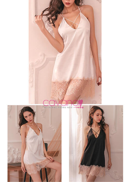Váy Ngủ Lụa Khiết Mai- Trắng