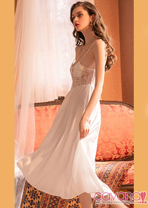 Váy Ngủ Lụa Nữ Hoàng Quyến Rũ- Trắng