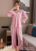 Đồ ngủ Pijama dài tay phối ren cổ chữ V Hoa Hồng Leo - Hồng
